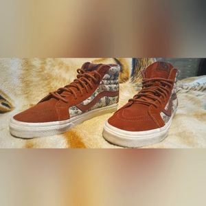 Vans sk8-hi, men size 9.5, and brown suede.